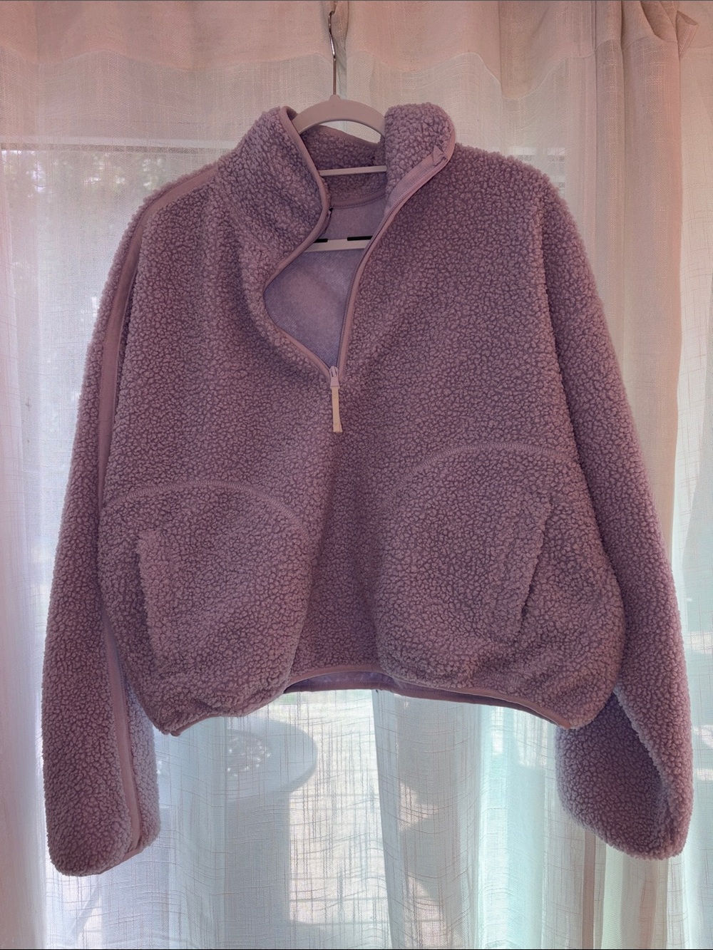 Old Navy Lavender Teddy Sherpa Half-Zip Jacket